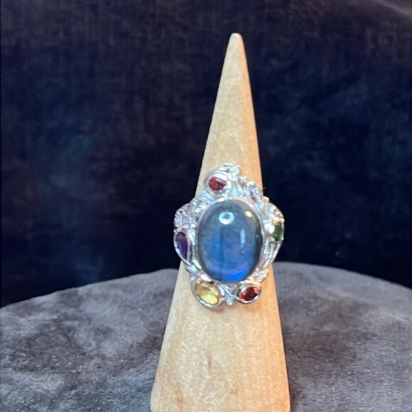 Karis Malagasy Labradorite, Multi Gemstone Celestial Garden Ring in Platinum Bon - Picture 3 of 16